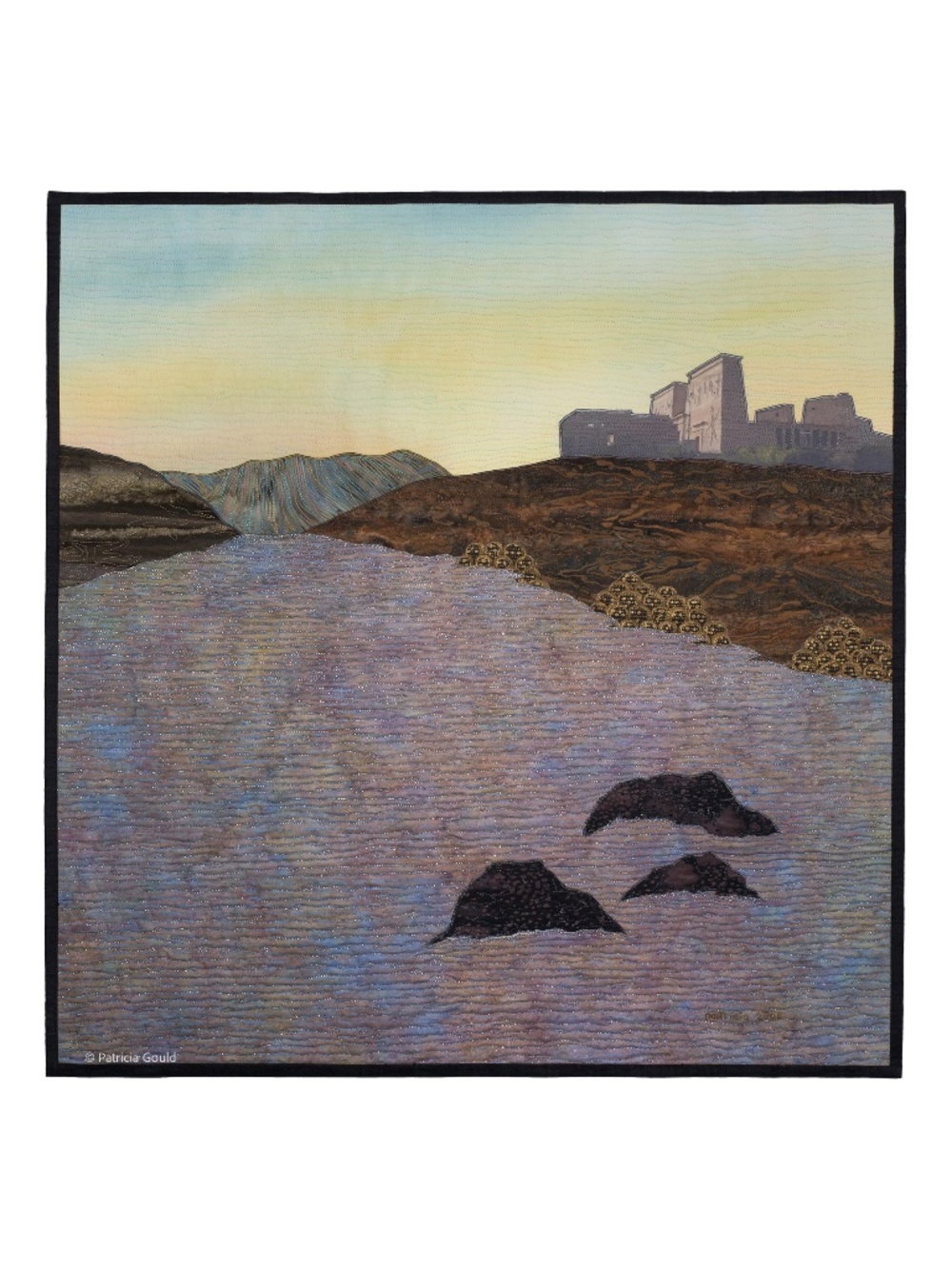 TWILIGHT OF THE GODS - painted and stitched cotton and organza fabric. New